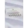 Pirinç Gümüş Renk İnce Oval Küpe Seti