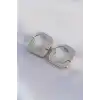 Pirinç Gümüş Renk Kare Küpe