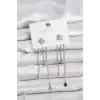 Pirinç Gümüş Renk Yonca Model Sallantılı Kadın Küpe