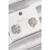 Pirinç Gümüş Renk Zirkon Taşlı Yonca Model Kadın Küpe