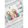Pirinç Karışık Renk Vintage Model Kadın Küpe