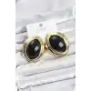Pirinç Siyah Badem Model Vintage Gold Kadın Küpe