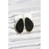 Pirinç Siyah Mineli Damla Model Vintage Plaka Kadın Küpe