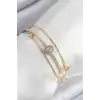 Pirinç Zirkon Taşlı Baget Model Gold Renk Kadın Bileklik