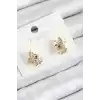 Pirinç Zirkon Taşlı Ceylan Model Gold Renk Çocuk Küpe