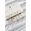 Pirinç Zirkon Taşlı Hello Kity Ve Yonca Model Gold Renk 6lı Küpe Set