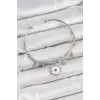 Pirinç Zirkon Taşlı Pusula Model Gümüş Renk Charm Bileklik