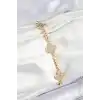 Pirinç Zirkon Taşlı Yonca Model Gold Renk Kadın Bileklik