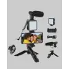 Profesyonel Vlog Çekim Kiti LED Işıklı Tripod Mikrofonlu Telefon Seti