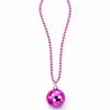Retro Disko Topu Şekilli 80'ler 90'lar Fuşya Pembe Renk Plastik Kolye