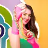 Retro Neon Fuşya File Parmaksız Eldiven 26 cm