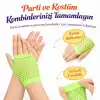 Retro Neon Yeşil File Parmaksız Kısa Eldiven 11 cm