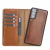 Samsung Galaxy S21 Plus Uyumlu Deri Cüzdanlı Kılıf RST2EF Taba