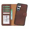 Samsung Galaxy S24 Plus Uyumlu, Deri Cüzdanlı Kılıf, Antik Kahve