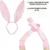 Saten Kaplama Soft Pembe Eldiven 40 cm ve Tavşan Kulak 2 li Set