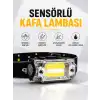 Sensör Kontrollü Şarjlı Beyaz LED Kafa Lambası ve El Feneri