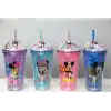 Sevimli Mickey Mouse Pipetli Işıklı Boncuklu Suluk Bardak 400 ml