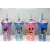 Sevimli Mickey Mouse Pipetli Işıklı Boncuklu Suluk Bardak 400 ml