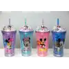 Sevimli Mickey Mouse Pipetli Işıklı Boncuklu Suluk Bardak 400 ml