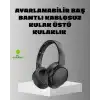 Siyah Kablosuz Bluetooth Kulaklık 300 Mah Hızlı Şarj Katlanabilir Pedli