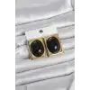 Siyah Kare Model Vintage Gold Renk Kadın Küpe