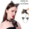 Siyah Kedi Dantel Taç + Eldiven Seti – Parti, Dans ve Kostüm Kombini