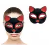 Siyah Kırmızı Simli Süet Kedi Maskesi