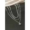 Tek Taşlı Çelik Üçlü Kolye