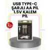 Tekrar Şarj Edilebilir Aa Usb Type-c Pil | 1000+ Döngü | 1.5v Sabit Voltaj