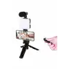 Telefon Tutucu Led Işıklı Kumandalı Mikrofon Telefon Vlog Video Kayıt