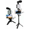 Telefon Tutucu Led Işıklı Kumandalı Mikrofon Telefon Vlog Video Kayıt