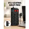 Termal Korumalı 8 Prizli 3 USB’li Uzatma Kablosu Yeni Nesil
