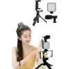 Tripod Telefon Tutucu Kumandalı Mikrofon Led Işık Vlog Video Kayıt