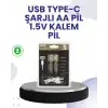 Type-c Usb İle Hızlı Şarj Edilebilir Aa Kalem Pil | 1.5v Lityum | Çiftli Paket