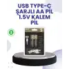 Type-C USB ile Hızlı Şarj Edilebilir AA Kalem Pil | 1.5V Lityum | Çiftli Paket