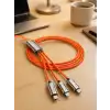 USB Type-C, Lightning ve Micro USB Uyumlu 3ü 1 Arada Hızlı Şarj Kablosu
