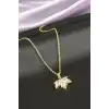 Yaprak Zirkon Taşlı Çelik Kolye
