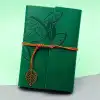 Yeşil Deri Kapaklı Yaprak Desenli Defter
