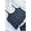 Yıldız Desenli Lacivert Askılı Şortlu Gecelik