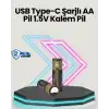 Yüksek Performanslı AA USB Şarjlı Lityum Pil | 1.5V Sabit Güç | 2’li Paket