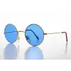 Yuvarlak Cam John Lennon Tarzı Gold Çerçeveli Mavi Gözlük