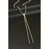 Yuvarlak Şerit Taşlı Çelik Y Kolye