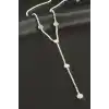 Yuvarlak Şerit Taşlı Çelik Y Kolye