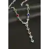 Yuvarlak Zirkon Taşlı Çelik Y Kolye