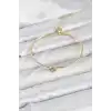 Zirkon Taşlı Yonca Model Gold Renk Kadın Bileklik