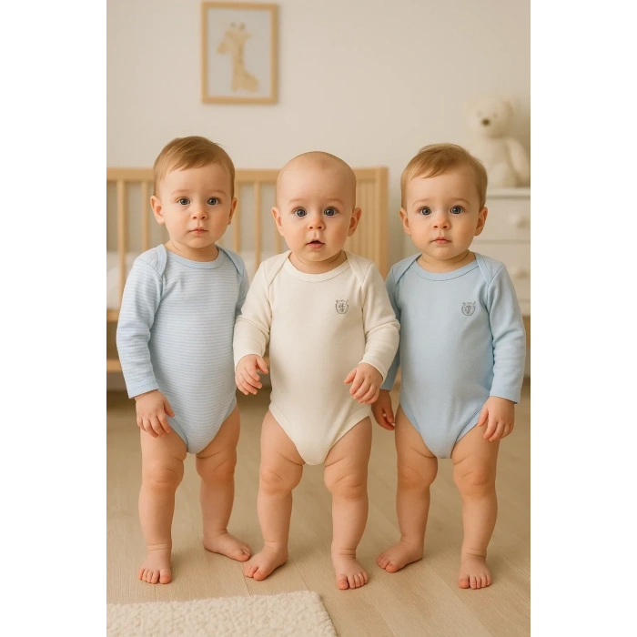 3lü Naturel Bebek Badi Zıbın -%100 Pamuk