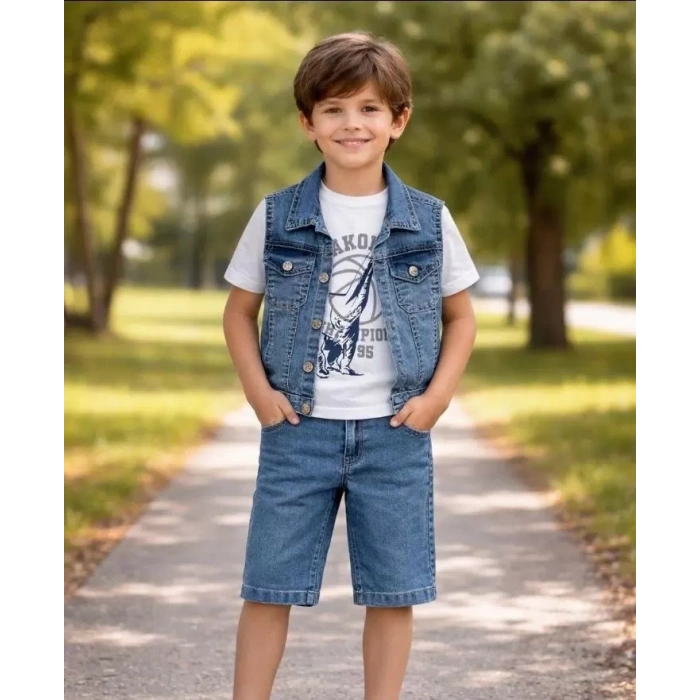 5/12 Yaş Kot(denim) Kumaş Tişörtlü Çocuk Takımı