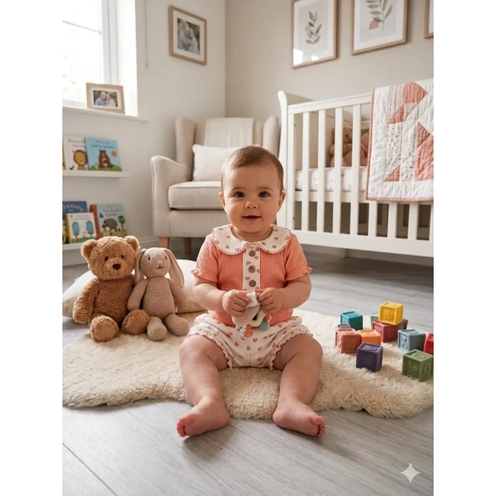 6/12 Ay Düğme Detaylı Yakalı Bebek Takımı