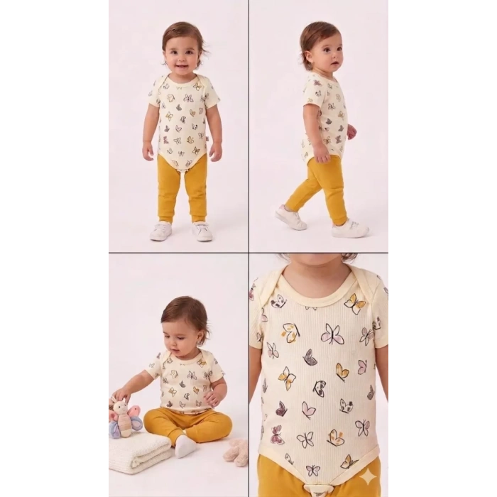 6/18 Ay Baskılı Zıbınlı Penye Bebek Takımı
