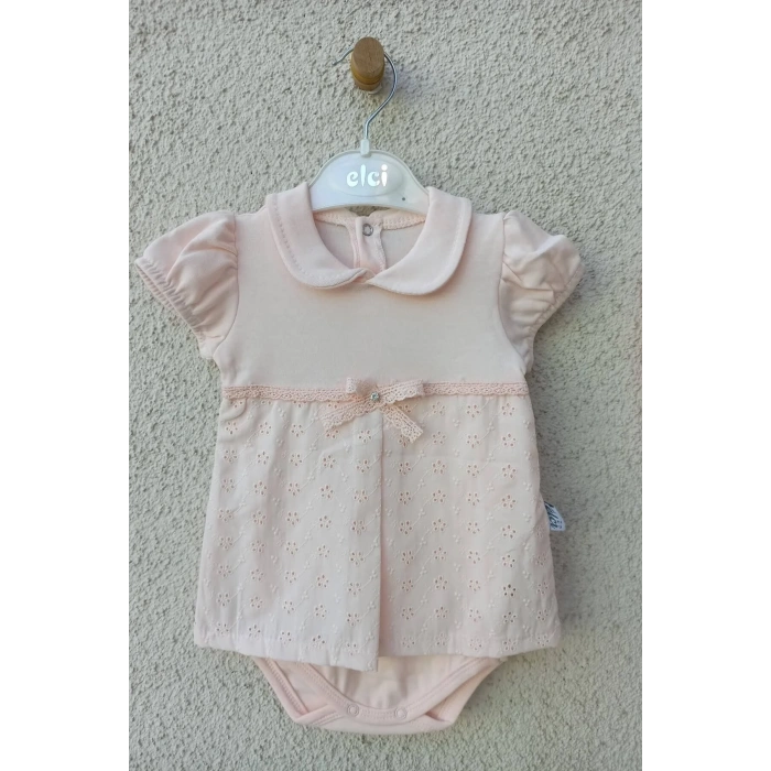 Bebek Yakalı Çiçek Işlemeli Bandanalı Badi 3-6-9 Ay